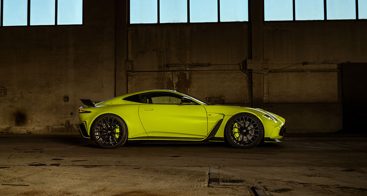 The side view of the V12 Aston Martin with a combustion engine