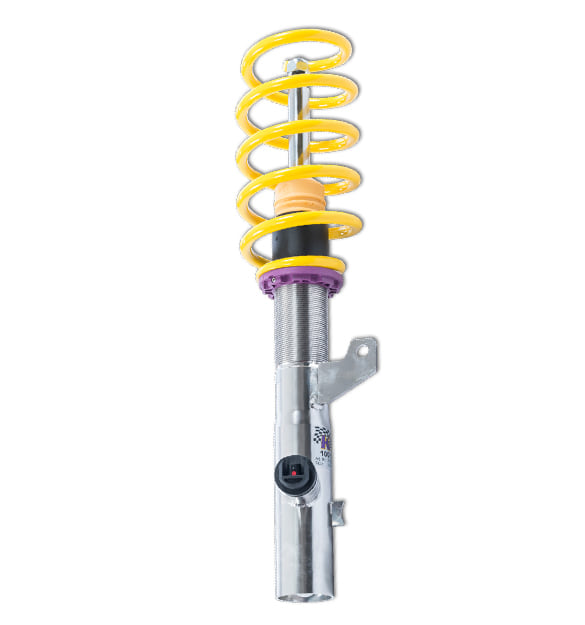 The adaptive KW DDC coilovers feature electronic controlled damper valves that are mounted on the side of the strut or damper.