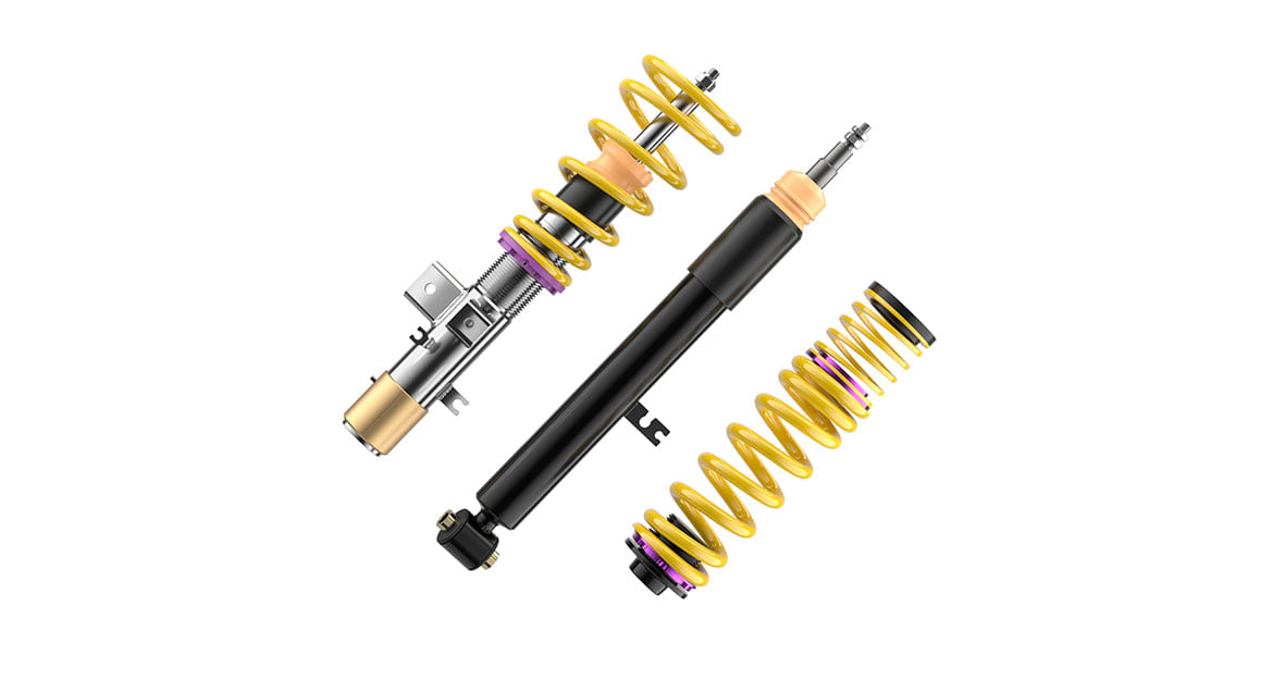 The KW V1 coilover kit with front axle spring strut and rear-axle damper with spring