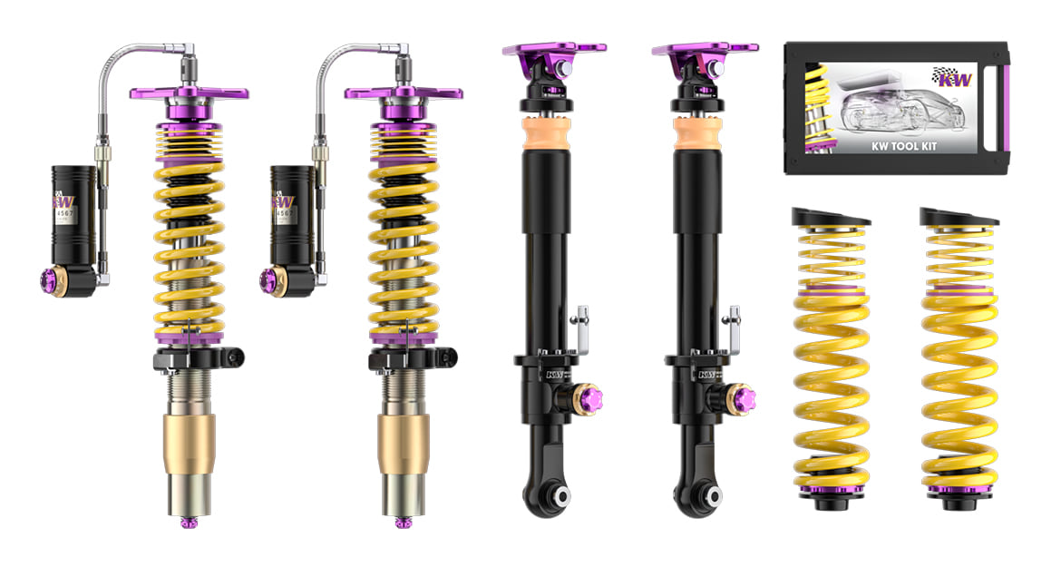 KW is now manufacturing the KW V4 Clubsport coilover suspension kit for BMW M3 (G80) and BMW M4 (G82) with inverted monotube (Upside-Down) with KW damper cartridge.
