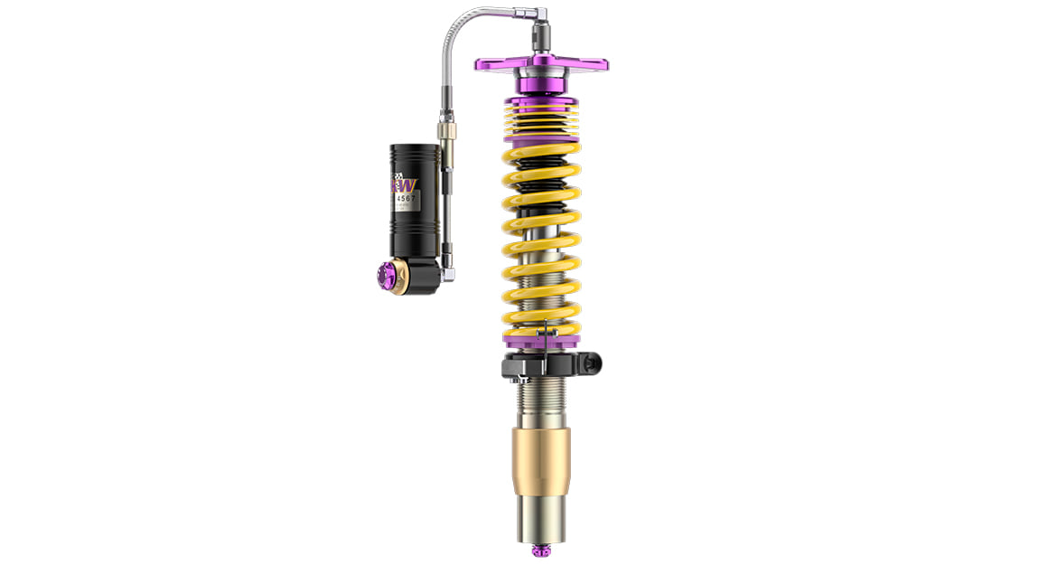 On the front suspension strut, the damping forces are generated at the working piston the low-speed and high-speed compression valves in the reservoir.
