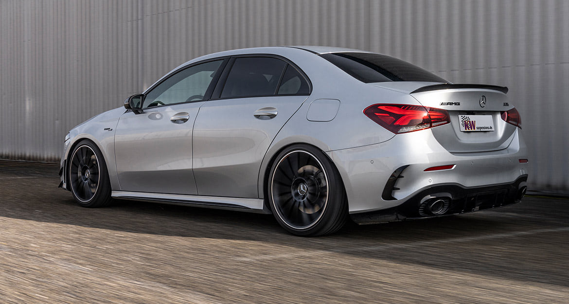 The suspensions, which are available with a technical parts certificate, allow a maximum lowering of 10 to 30 millimeters for the AMG A35 4MATIC sedan or 45 to 75 millimeters for the A 250 e plug-in hybrid and 30 to 50 millimeters for the A180 sedan on request.