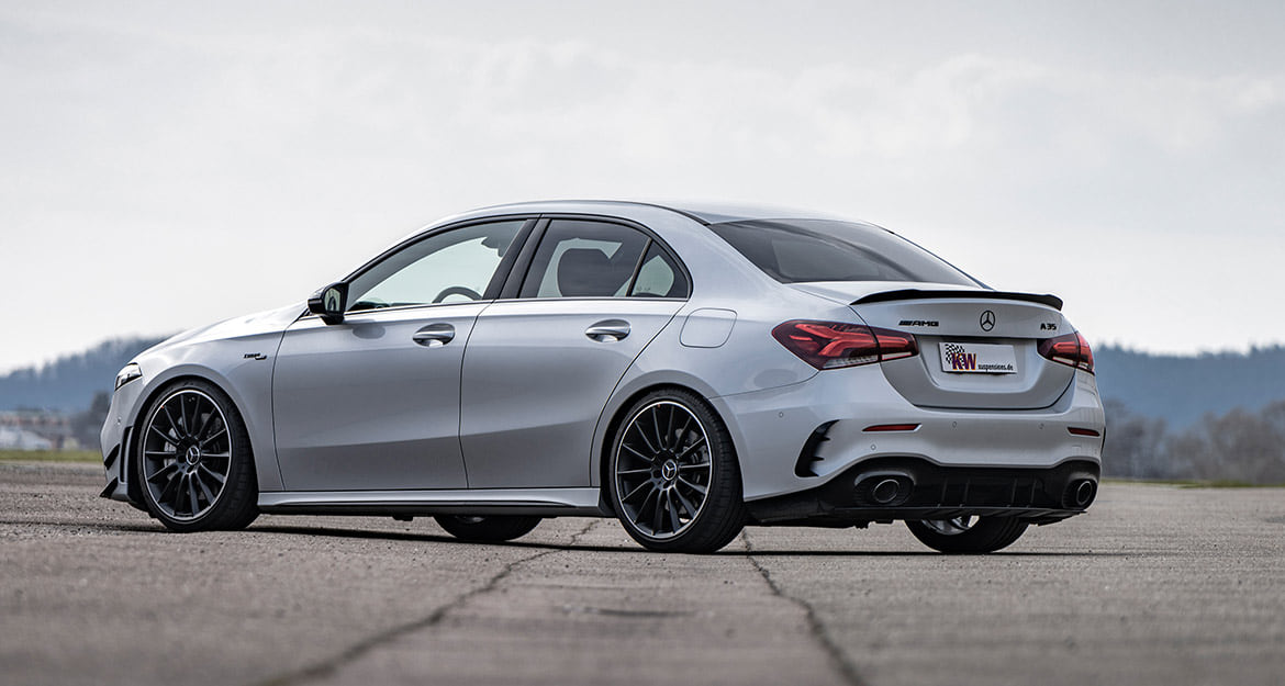 KW coilovers are tuned specifically to the respective vehicle. For example, the compression and rebound on the A35 4MATIC are also adjusted according to the recommended setup but can be further tuned at any time in order to suit the driver's individual driving preferences.