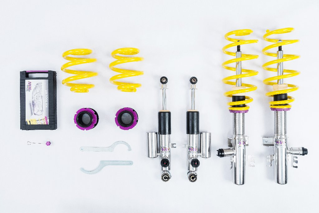 The adaptive and electronically adjustable KW DDC Plug & Play coilovers are available for the VW Bus T6 with adaptive standard suspension.