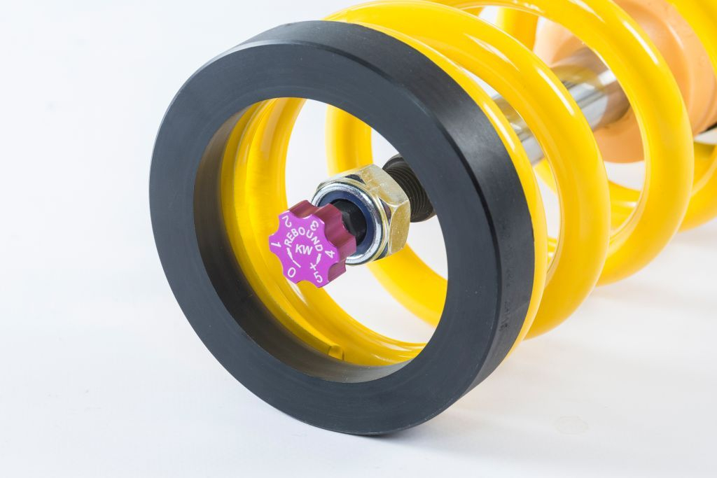 Detailaufnahme der KW-Ventiltechnologie, mit den separat in der Zugstufe sowie der Lowspeed-Druckstufe und Highspeed-Druckstufe bei der Variante 4.