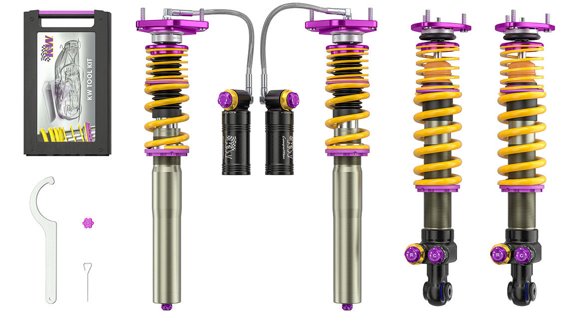The Manthey-Racing Clubsport coilovers are constructed similarly to the homologated KW motorsports shocks for the Porsche 911 GT3 R.